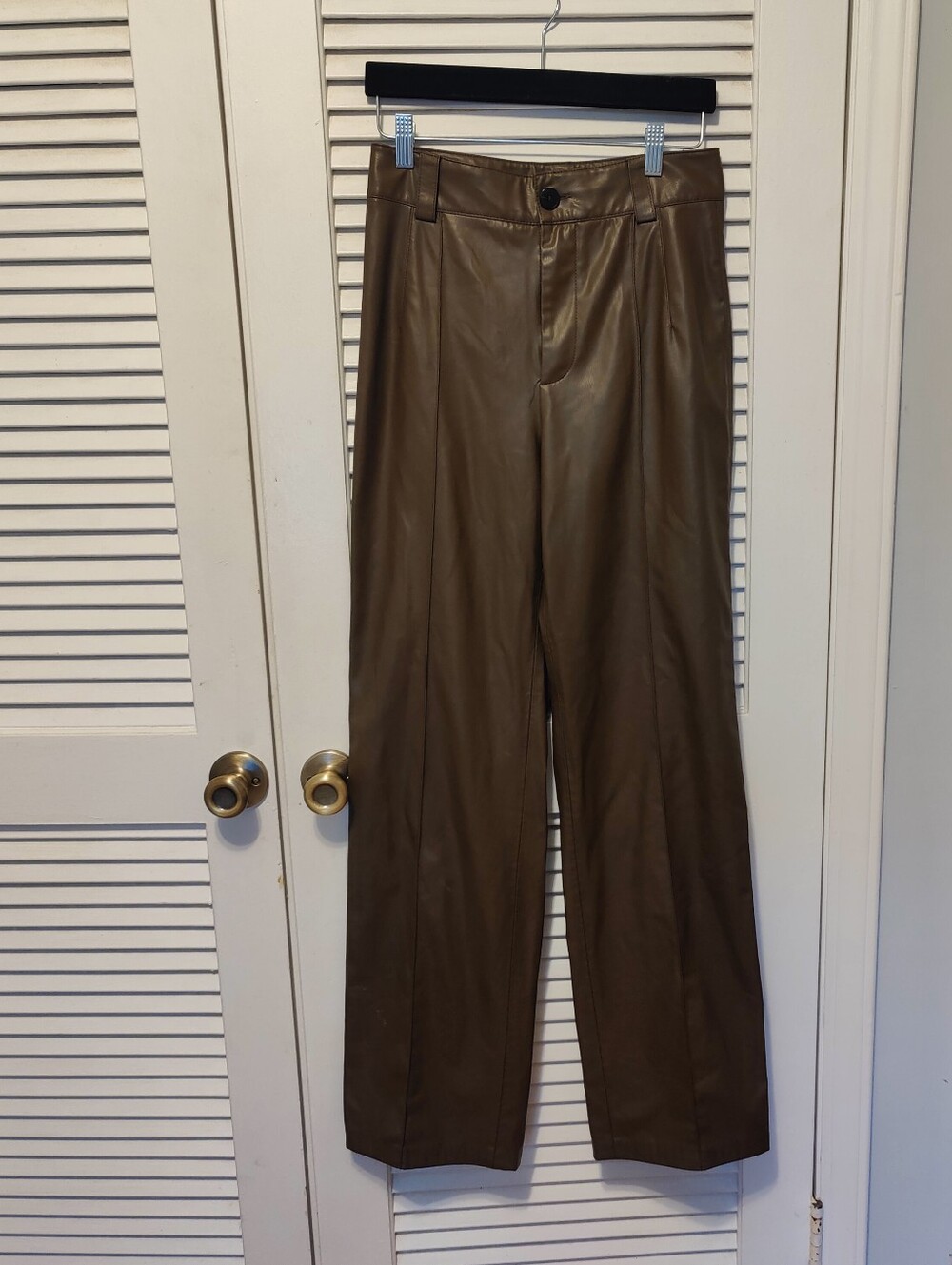 Zara Brown Faux Leather Straight-Leg Pants